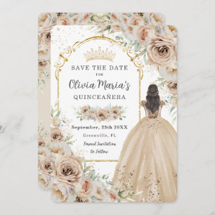 Quinceañera Champagne Beige Cream Blommigt Princes Spara Datumet