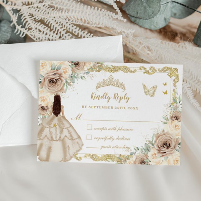 Quinceañera Champagne Cream Blommigt Dress Princes OSA Kort (Skapare uppladdad)