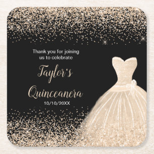 Quinceanera Champagne Faux Glitter Underlägg Papper Kvadrat