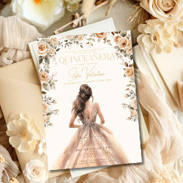Quinceañera Champagne Guld Blommigt Gown Princess Inbjudningar