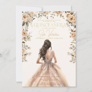 Quinceañera Champagne Guldklänning Brunett Prinses Inbjudningar