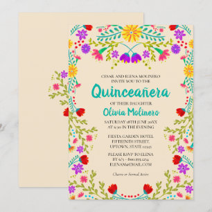 Quinceanera Champagne Mexican Flowers Birthday Inbjudningar