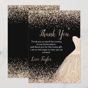 Quinceanera Champagne Vit Klänning Fals Glitter Tack Kort