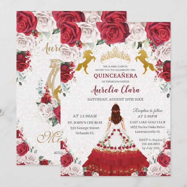 Quinceañera Charro Dress Princess Krona Horses Inbjudningar (Fram/baksida)