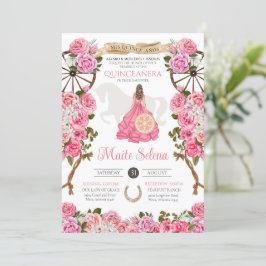 Quinceanera Charro Elegant Rosa ros Birthday Inbjudningar