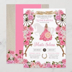 Quinceanera Charro Elegant Rosa ros Westernare Flo Inbjudningar