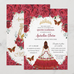 Quinceañera Charro Red Blommigt Princess Horse Sho Inbjudningar