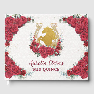 QUINCEAÑERA Charro Röd ros Blommigt Horse Princess Gästböcker