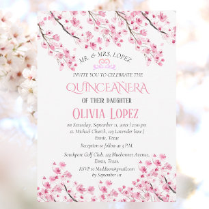 Quinceañera Cherry Blommar Blommigt 15:e födelseda Inbjudningar