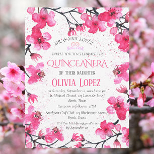 Quinceañera Cherry Blommar Blommigt 15:e födelseda Inbjudningar