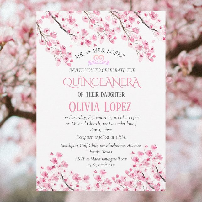 Quinceañera Cherry Blommar Blommigt 15:e födelseda Inbjudningar (Skapare uppladdad)