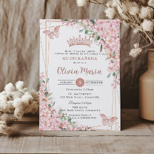 Quinceañera Cherry Blommar Ro Guld Butterflies