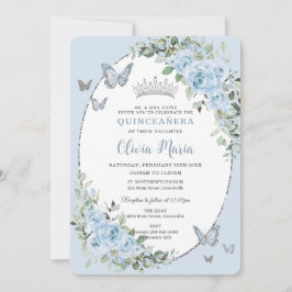 Quinceañera Chic Baby blue Blommigt Butterflies Inbjudningar