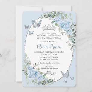 Quinceañera Chic Baby blue Blommigt Butterflies Inbjudningar