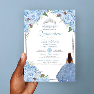 Quinceanera Cinderella Princess Blue Ro Birthday Inbjudningar