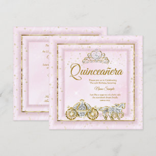 Quinceanera Cinderella Rosabränd Rosa Kaross 2 Inbjudningar