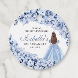 Quinceanera Circle Favor-taggar för Dusty Blue-Blo Gåvor Etiketter