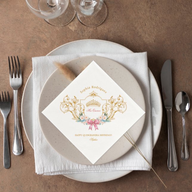 Quinceanera Classy Krona Vintage Ram Anpassningsba Pappersservett (Quinceanera Classy Crown Vintage Frame Custom Napkins)