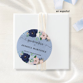 Quinceañera con Flores Azul y Rosa, Aluminio Azul Gåvor Etiketter