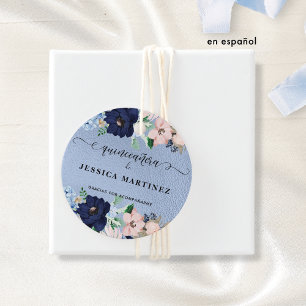 Quinceañera con Flores Azul y Rosa, Aluminio Azul Gåvor Etiketter