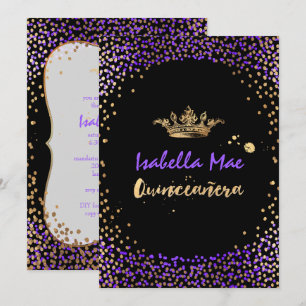 Quinceanera/Confetti/Neon Lila/Princess/Krona Inbjudningar