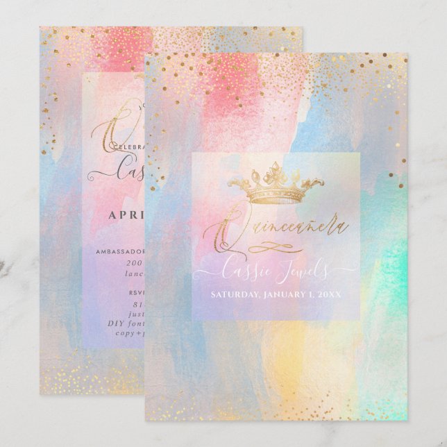 Quinceanera Cotton Candy Watercolor Brushstros Inbjudningar (Fram/baksida)