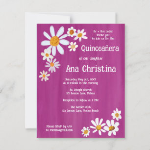 Quinceañera Cute Daisy Bouquet Handmålad Anpassnin Inbjudningar