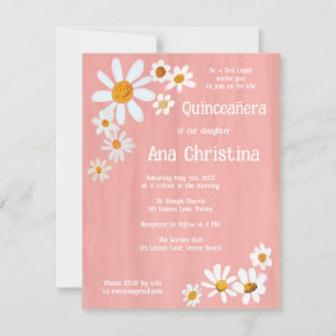 Quinceañera Cute Daisy Bouquet Handmålad Anpassnin Inbjudningar