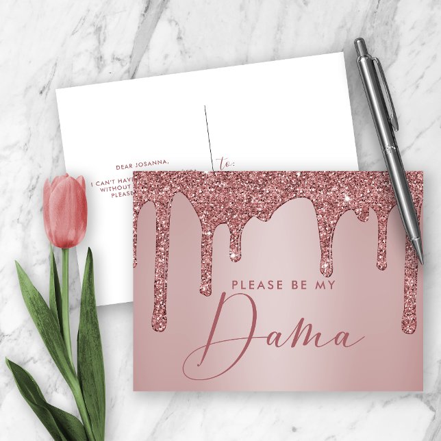 Quinceanera Dama-Frieri i ro Glitter Inbjudan Vykort (Skapare uppladdad)