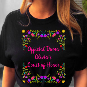 Quinceanera Dama Mexikansk Fiesta Blommig Svart T Shirt