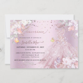 Quinceanera dammgrå glitterklänning söta ärtor inbjudningar