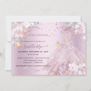 Quinceanera dammgrå glitterklänning söta ärtor inbjudningar