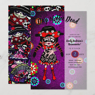Quinceanera Day of the dead Sugar Döskallars Inbjudningar
