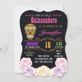 Quinceañera Day of the dead Sugar Skull-inbjudan Inbjudningar