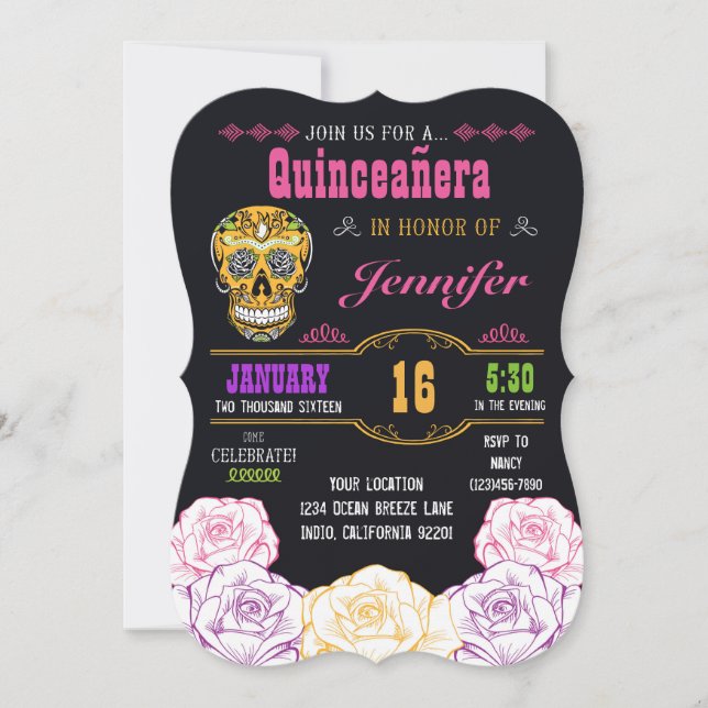 Quinceañera Day of the dead Sugar Skull-inbjudan Inbjudningar (Framsida)