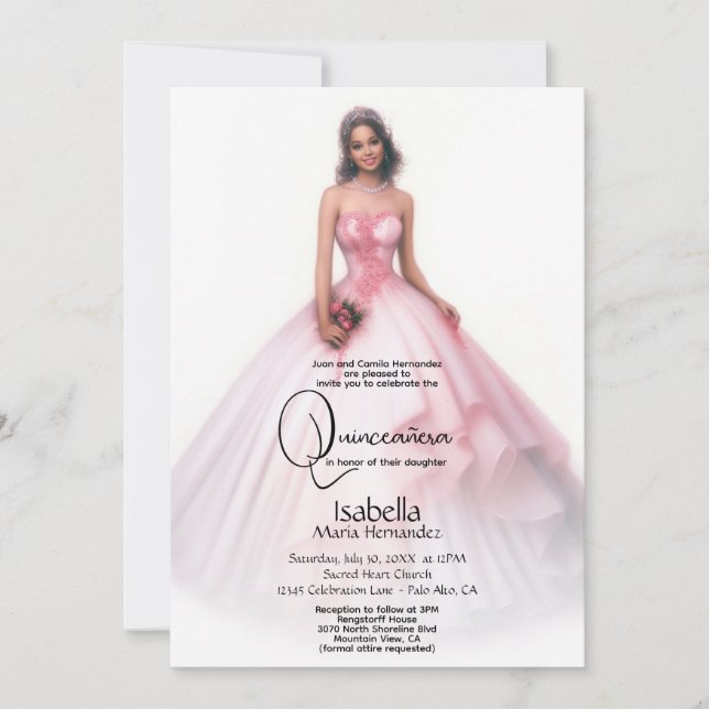 Quinceañera | Delikat Rosa Quince Años Inbjudningar (Framsida)