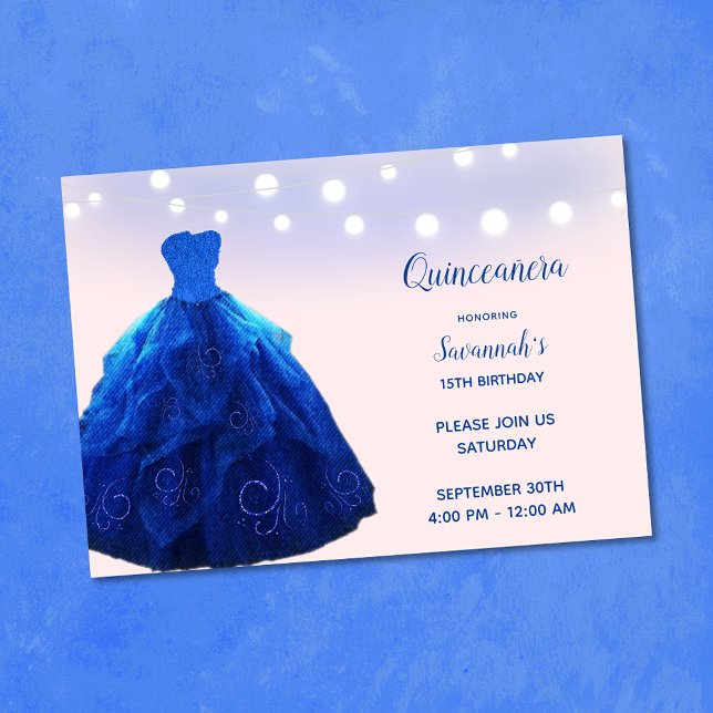 Quinceanera Denimblå Röda Strängljus Inbjudningar (Skapare uppladdad)