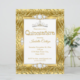 Quinceanera-diamant ädelstens guld födelsedagsfest inbjudningar