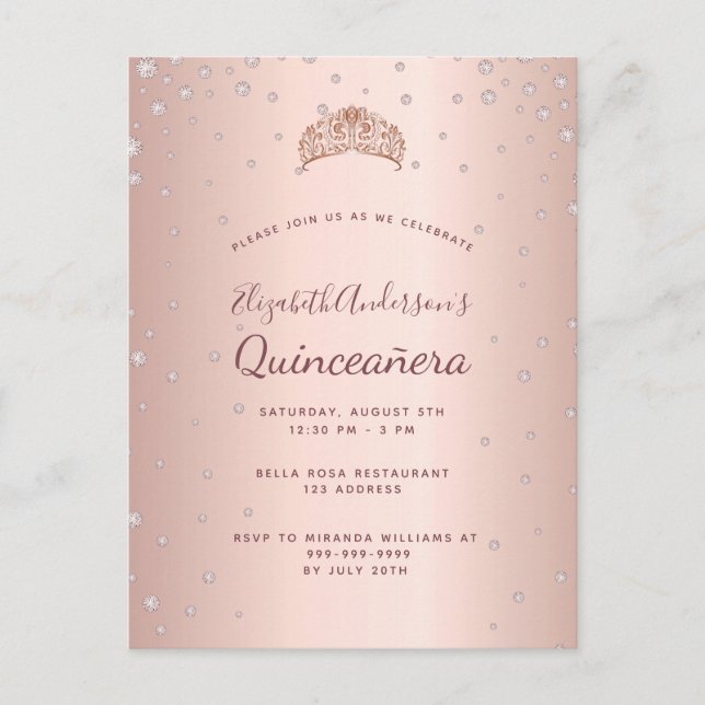 Quinceanera-diamanterna ro guld vykort (Framsida)
