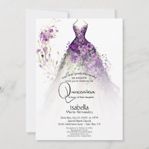 Quinceañera Dress för Lila Blommigt Inbjudningar