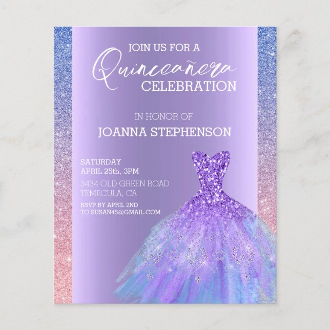 Quinceanera Dress Glitter Lila Ombre (Framsida)