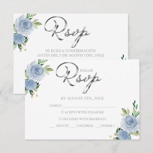 Quinceanera Dusty Blue Bilingual Responcard (Fram/baksida)