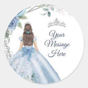 Quinceañera Dusty Blue Ditt meddelande här Runt Klistermärke