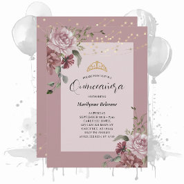 Quinceañera Dusty Lila Blommigt Guld bjudande Inbjudningar
