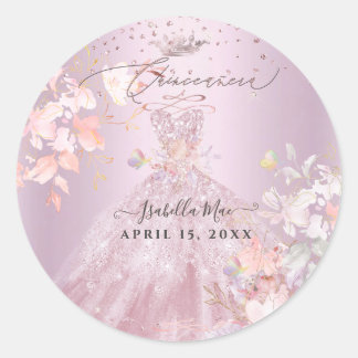 Quinceanera Dusty Ro Glitter Gown Sweet Peas Runt Klistermärke