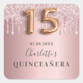 Quinceanera dusty ro rosa glitter monogram fyrkantigt klistermärke