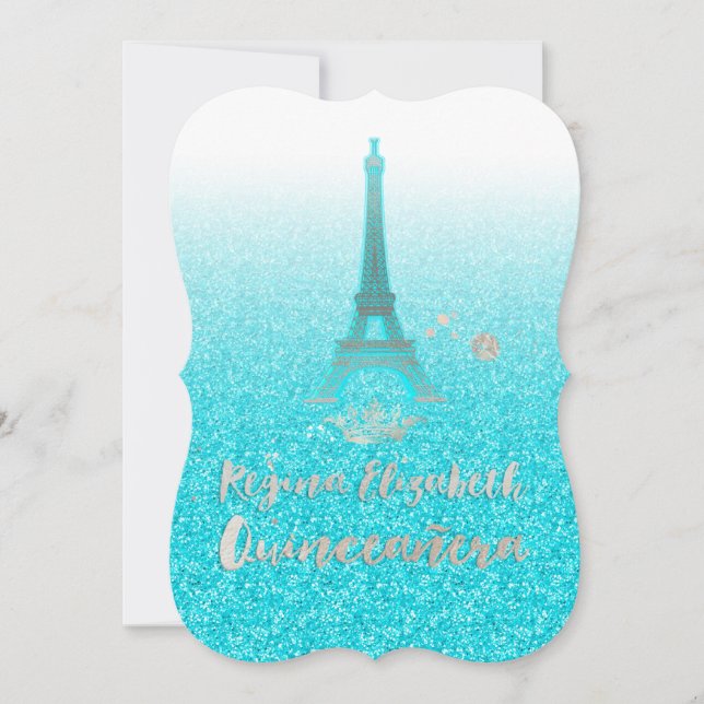 Quinceanera/Eiffel/Blue/Princess/Krona Inbjudningar (Framsida)