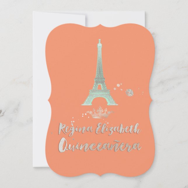 Quinceanera/Eiffel/Mint/DIY bckgrand/Princess/Kron Inbjudningar (Framsida)