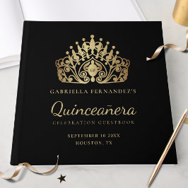 Quinceanera Elegant Black Guld Tiara Krona Gästböcker