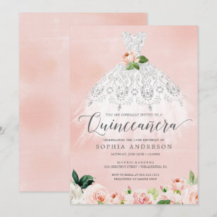 Quinceañera Elegant Blommigt Dress 15:e födelsedag Inbjudningar